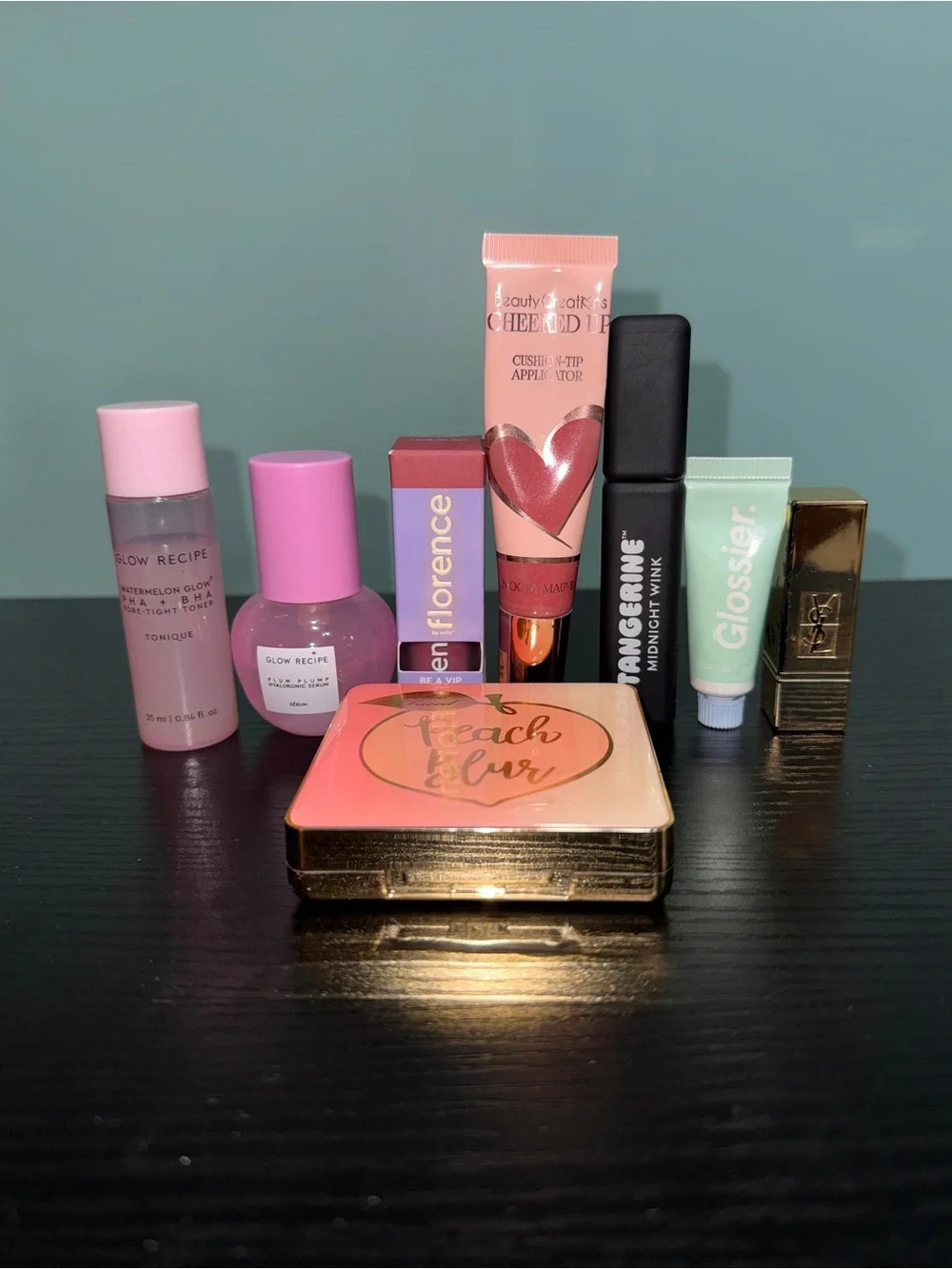 Bundle, too faced, 2 glow recipe, Florence by mills, glossier, ysl, tangerine,